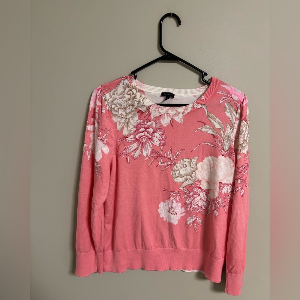 Talbots Pink Floral Crew Neck Sweater